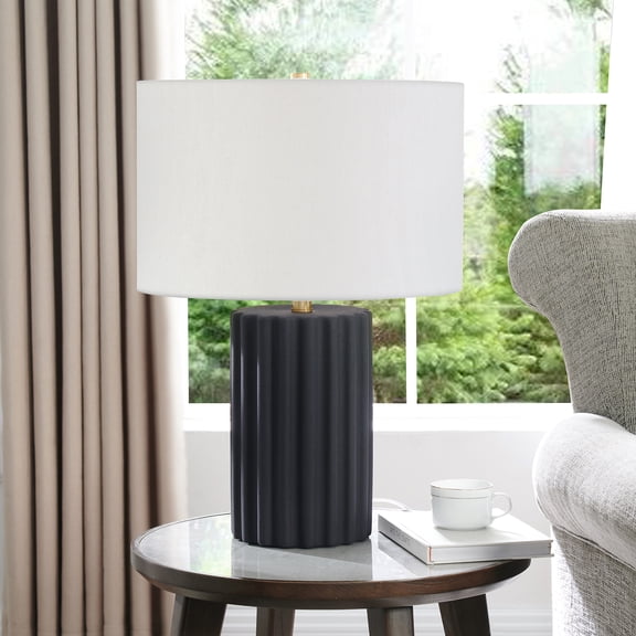 Seren 23" Tall Table Lamp with Fabric Shade in Matte Black/Brass/White