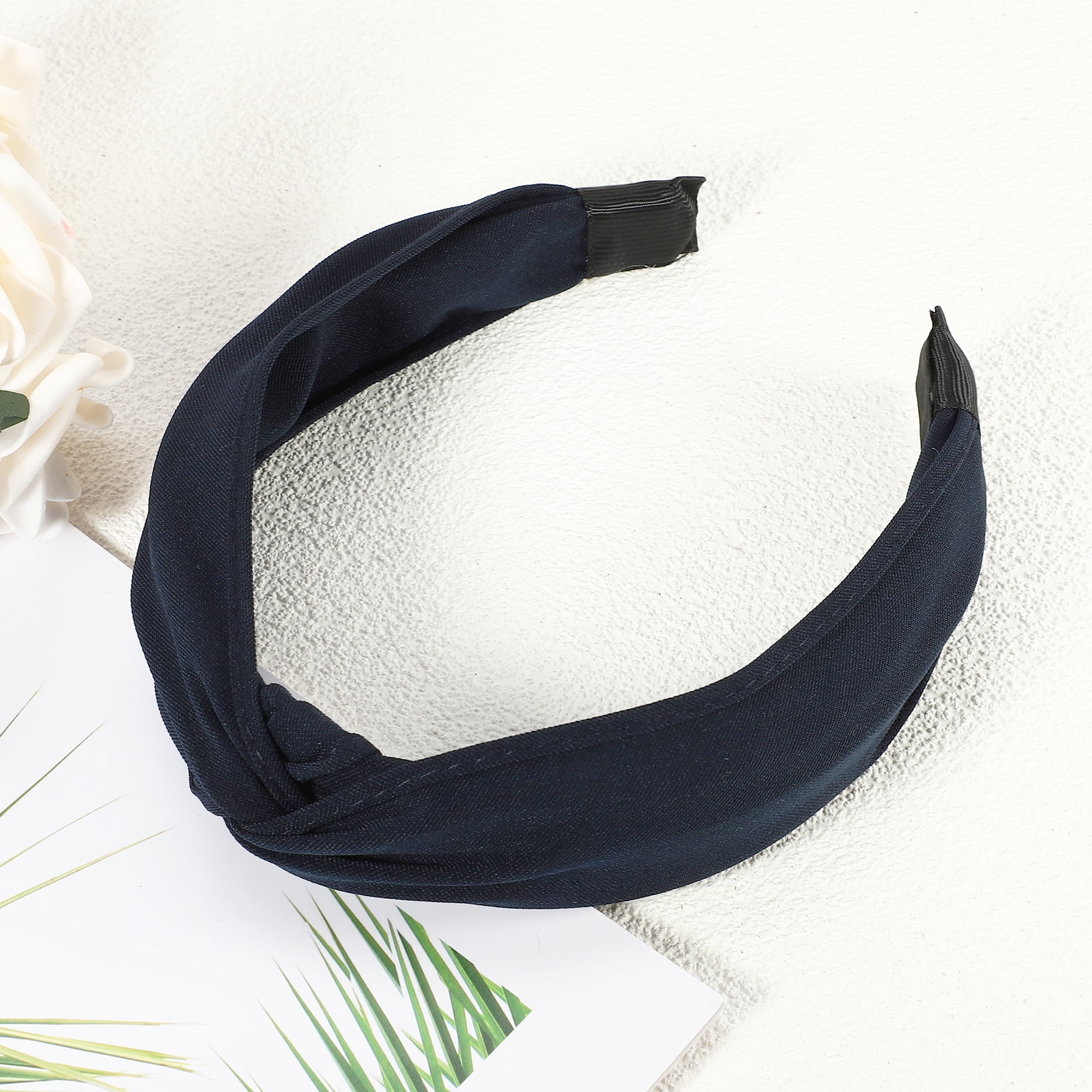 Unique Bargains Satin Knotted Headband Hairband for Women 1.2 Inch Wide Navy Blue