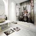 thumbnail image 5 of 4PCS/Set Highland Cow Bathroom Funny Animal Highland Cow Sitting on The Toilet Reading a Newspaper Shower Curtains for Bathroom Decor,Black Grey Bathroom Decor,Waterproof Fabric Bath Curtain, 5 of 6