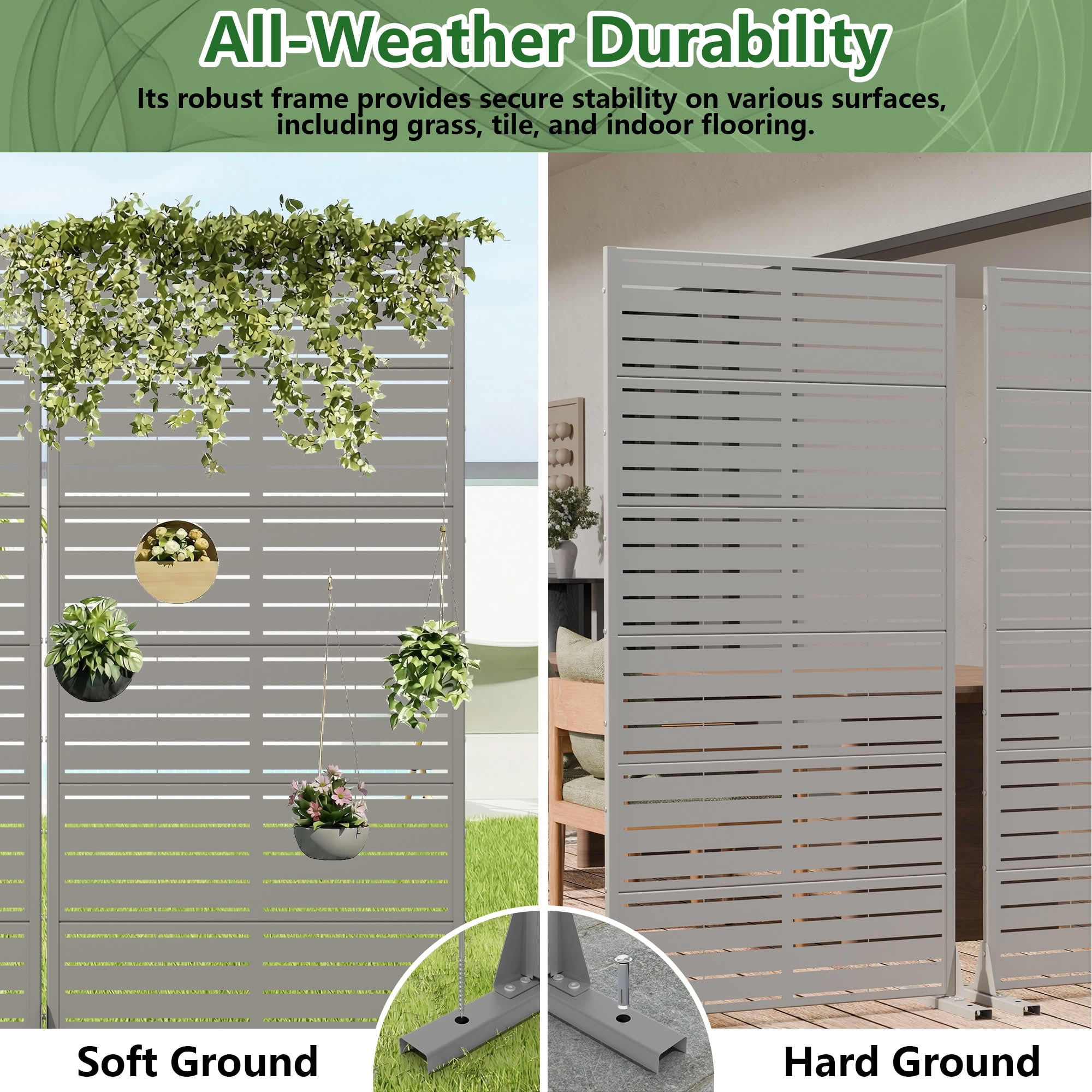 MAYEERTY 2-Piece Outdoor Metal Privacy Screen 6ft × 3ft Gray, 6-Panel Classic Louvered, Rust-Resistant for Patio