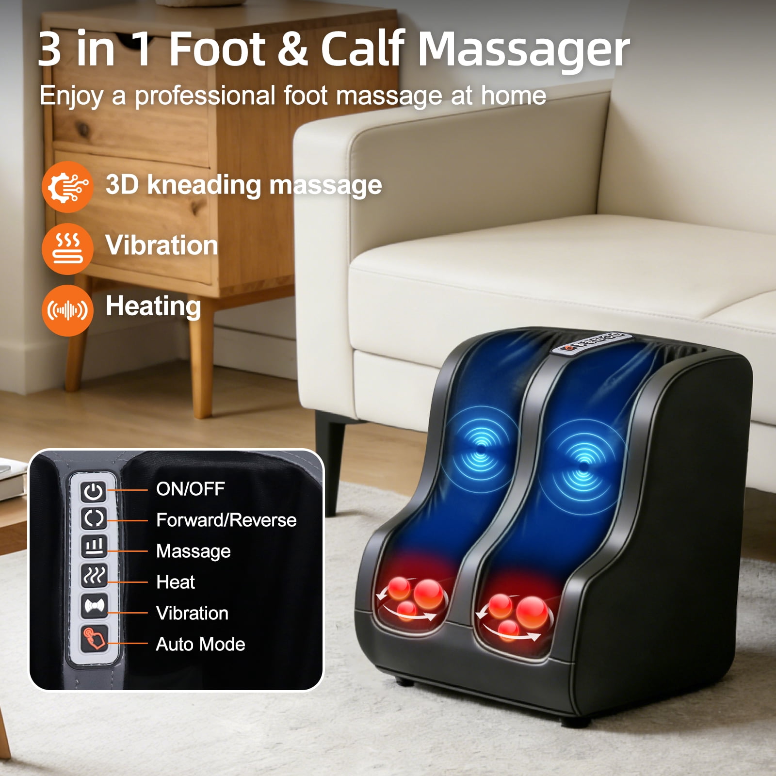 Full Body Massage Chair Pad with Heat, Shiatsu Neck & Back Massager with Foot Massager, Kneading & Rolling Massage for Pain Relief, Home Office Use - Black