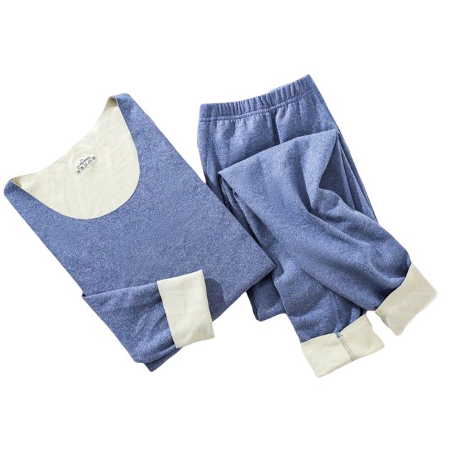 sweethay Conjunto de ropa interior térmica de doble cara de lana, termo de cuello redondo, traje de lencería de felpa, ropa de invierno para mujeres y Prendas para la parte del cuerpo Azul 4 sweethay AP013400-16