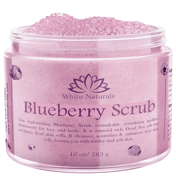 Blueberry Salt Scrub, Organic Face & Body Exfoliating Scrub, Perfect Gift for Women, Exfoliant for Soft & Smooth Skin, Spa Skincare by White Naturals