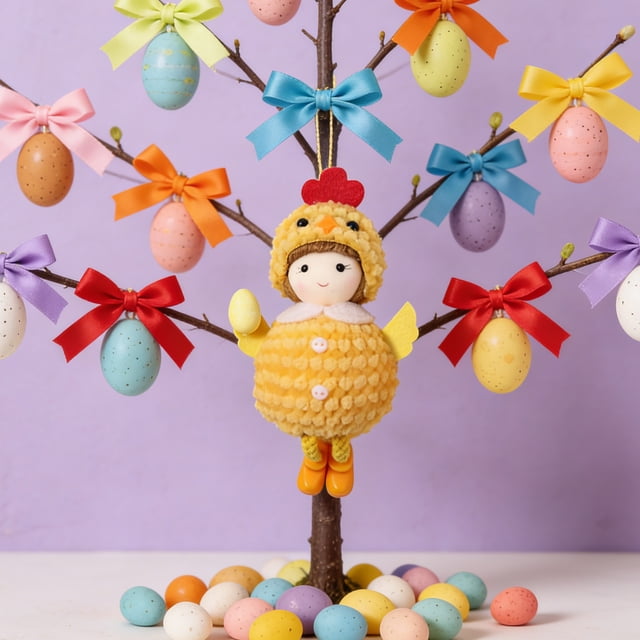 Easter Easter Chick Hat Pot Belly the Girl Clutching the Coloured Egg Pendant Festive Scenes Decoration Props Arrangement