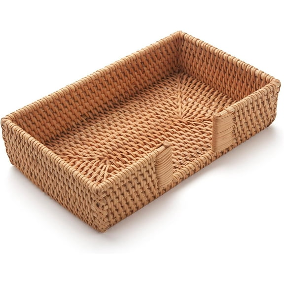 Rattan Napkin Holder Rectangle, 9.5" x 5.5" x 2", Wicker Napkin Tray, Woven Guest Towel Holder for Restaurant/Kitchen/Bathroom Paper Towels for Guests