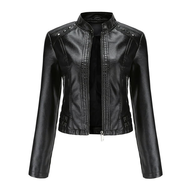 Chaquetas para mujer Slim Leather Stand Collar Zip Motocicleta Traje Cinturón Abrigo Chaqueta Tops Odeerbi ODB-3