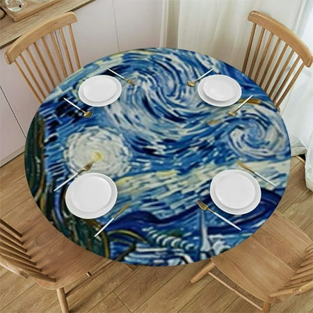 

BCIIG Starry Night Boat Lighthouse Round Table Cover Stain Resistant Washable Indoor Outdoor Tablecloth Kitchen Dining Wedding Parties 100% Polyester Fiber 42 -46