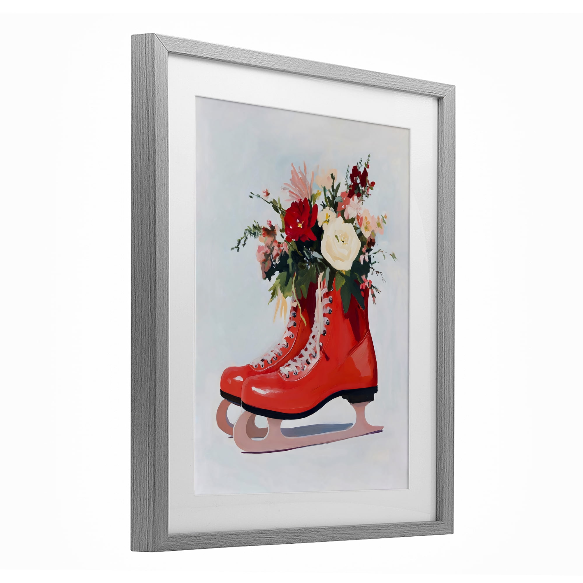 Stupell Industries Floral Ice Skates Gray Framed Print Under Glass, design by The Prints Vibe