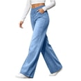 thumbnail image 7 of Vynhevius Women's Denim Jeans Solid Straight Leg Multi Pockets Elastic Waist Long Trousers, 7 of 7