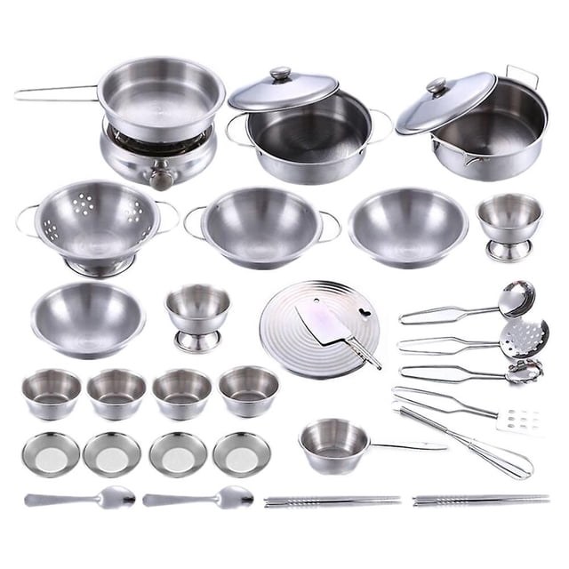 Juego de utensilios de cocina Toy Kitchen, 32 piezas, de acero inoxidable, regalo para niños