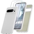 thumbnail image 1 of KOMI for Google Pixel 8 Pro Case, Silicone Phone Case with 2 Screen Protector, Soft Anti-Scratch Microfiber Lining, Full Body Shockproof Slim Cover Support Wireless Charging, White, 1 of 5