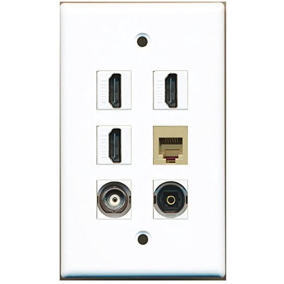 RiteAV - 3 HDMI 1 Port Phone RJ11 RJ12 Beige 1 Port Toslink 1 Port BNC Wall Plate
