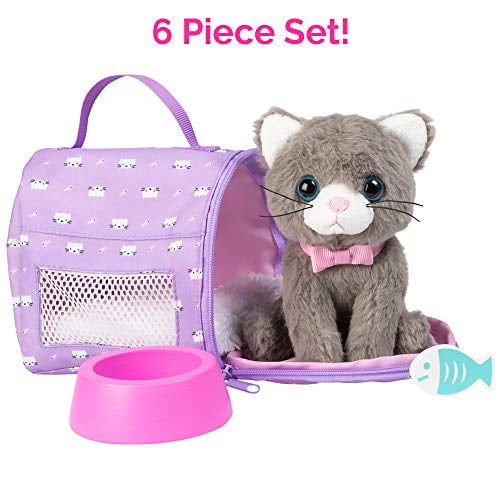 Photo 1 of Adora Amazing Pets Misty the Grey Kitty - 18 Doll Accessory includes 4.5 Cat, Cat Carrier, Bed, Collar, Wooden Bowl and F