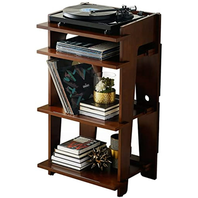 Crosley Furniture Soho Soporte para tocadiscos, consola multimedia con almacenamiento de vinilo, organizador moderno para el hogar, caoba