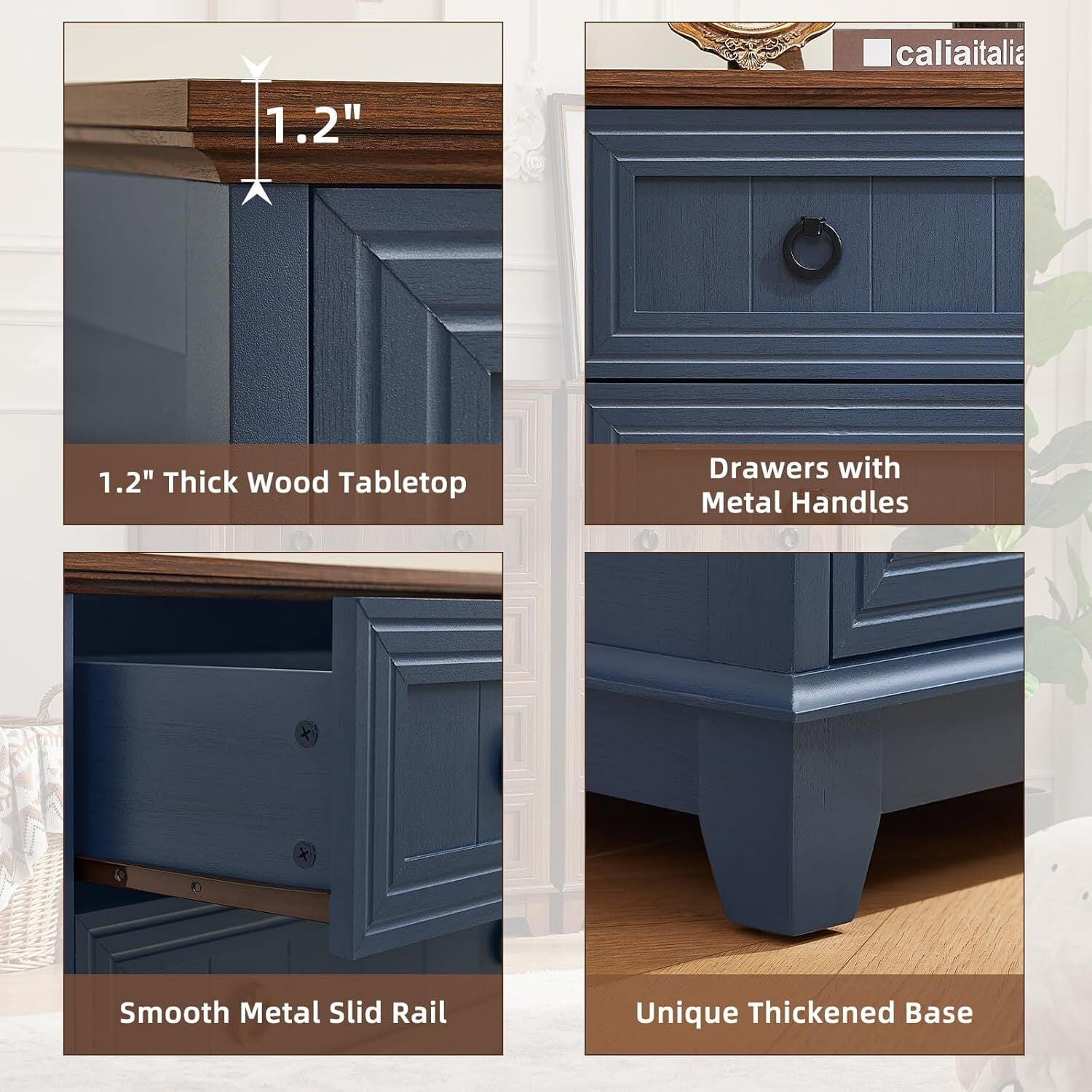 Joaxswe 5 Drawer Dresser Tall, Farmhouse Blue Chest of Drawers with Anti-Tip, Adult Large Storage for Bedroom, Hallway, Entryway