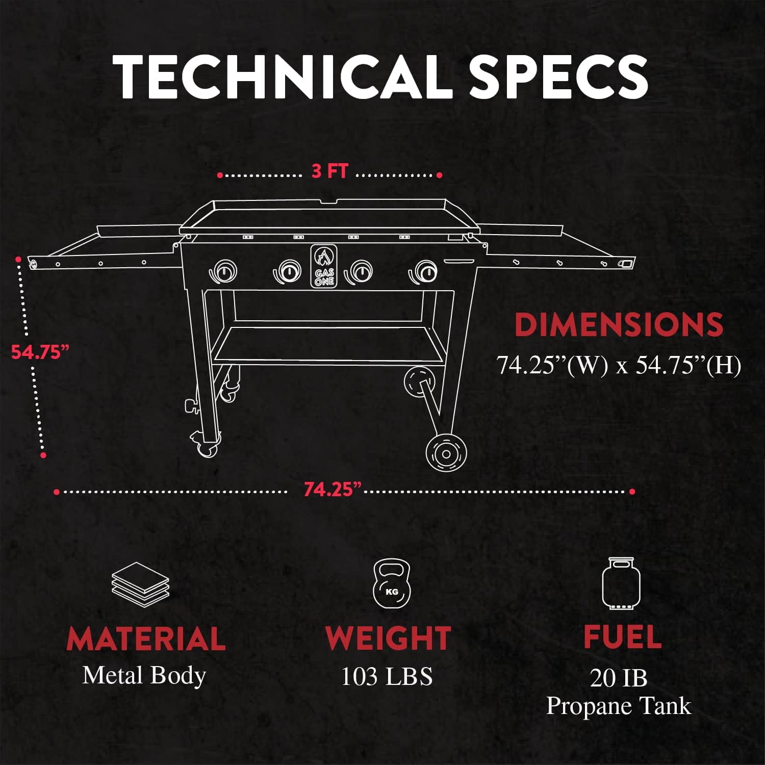 GasOne Propane Burner Grill – 36-Inch Flat Top Grill Griddle Cooking Station – Foldable 4 Burner