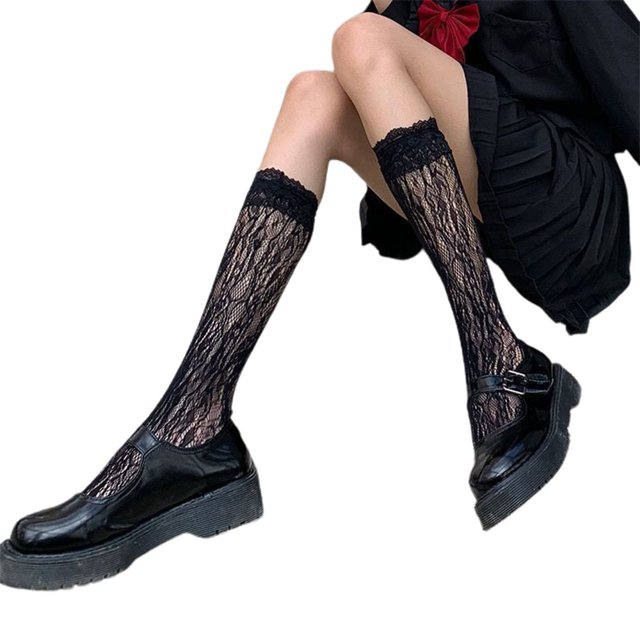 Bas Hauts 1 Paire Dress-up See-through Doux Style Preppy Femmes Longues Chaussettes