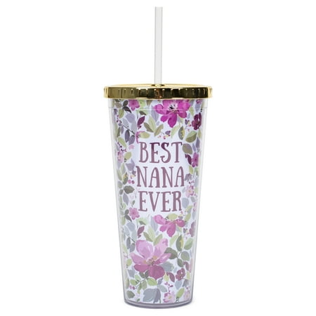 

Best Nana Ever Purple Salem Floral 24 Ounce Straw Tumbler with Goldtone Lid