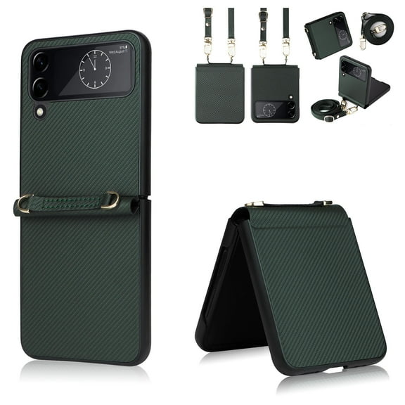 Mantto for Samsung Galaxy Z Flip 3 5G Phone Case 6.7" (2021) Crossbody Neck Cover with Detachable Adjustable Long Shoulder Strap Lanyard PU Leather TPU Lightweight Thin Women Girl Men Cover, Darkgreen