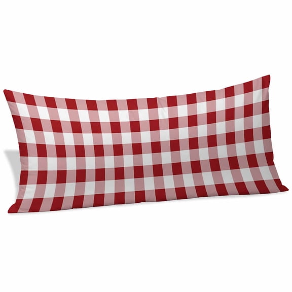 Farmhouse Buffalo Plaid Body Pillow Covers 20"x54", Red White Checkered Soft Brushed Microfiber Breathable Throw Pillow Covers, Decorative Pillowcase with Zipper for Couch Sofa Bedroom Living Room