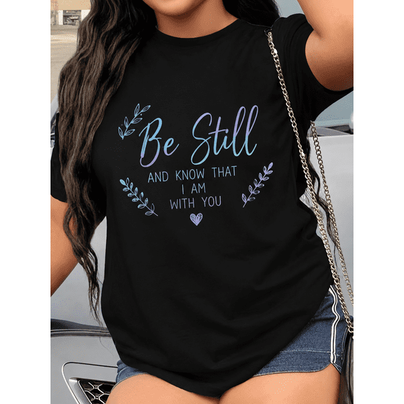 Women's Christian Inspirational Graphic T-Shirt, Faith Inspired Typography Print Crew Neck Short Sleeve Casual Tee