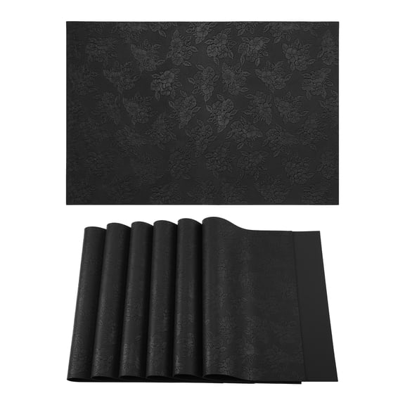 Placemats Set of 6 Leather Placemats with Pattern for Kitchen Dining Table Decor Heat Resistant Table Place Mats Dark Black 17.7x11.8inch