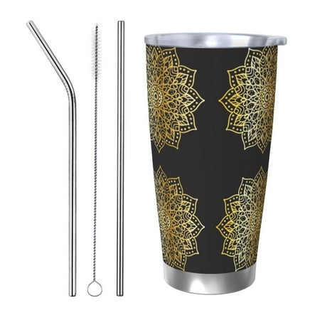 

Tideii Gold Mandala for 20OZ Car Cup Stainless Steel Cold and Hot Cup with Lid Suitable for Outdoor and Home Unisex-Straw Three-piece Set