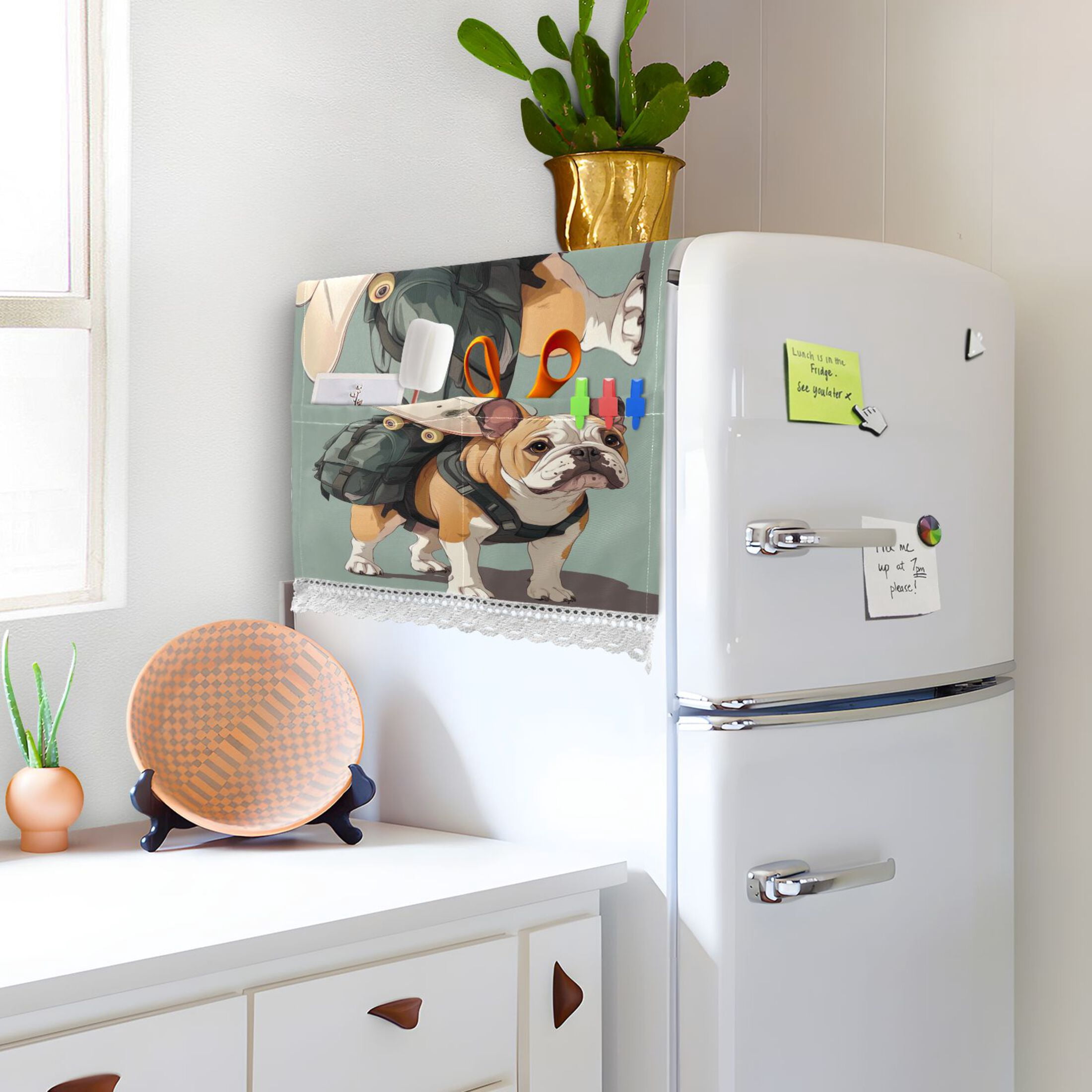 Bulldog Carrying SkateboardsWasher and Dryer Covers Dust-Proof and Oil Resistant Fridge Cover with 4 Storage Pockets Washing Machine Top Cover for Laundry Kitchen Home 51.2 x 22 In
