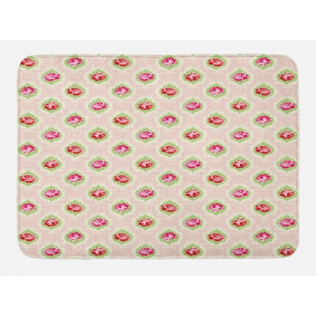 Shabby Chic Bath Mat Roses Damask Pattern Botanical Delicate