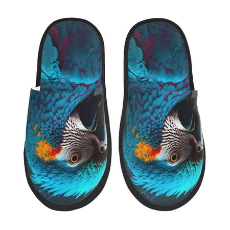 

Sigee Modern Style Blue Parrot for Cozy Furry Slippers Super Soft Indoor and Outdoor Use Non-Slip Sole Slip On House Slippers-Large