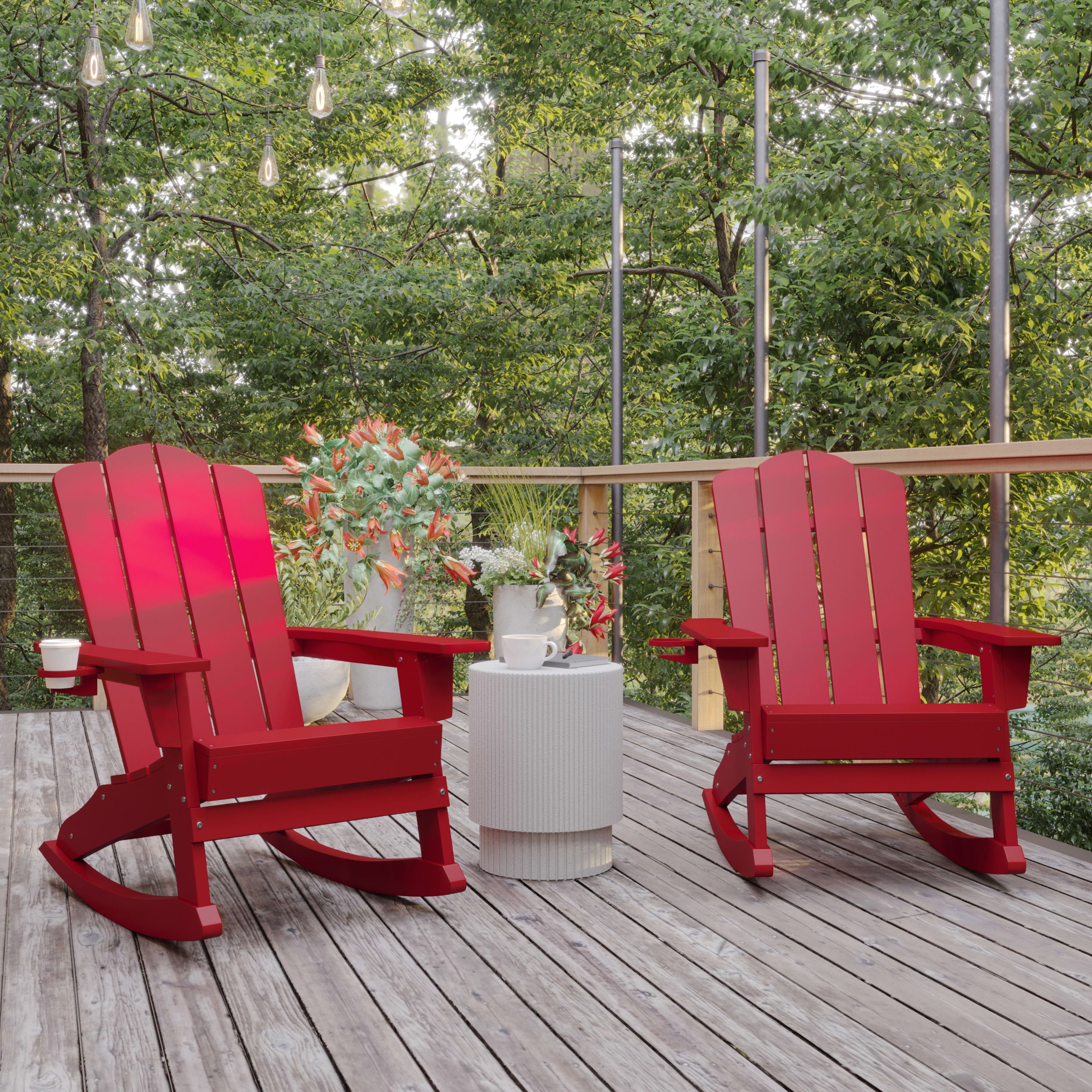 BizChair Adirondack Rocking Chair with Cup Holder, Weather Resistant