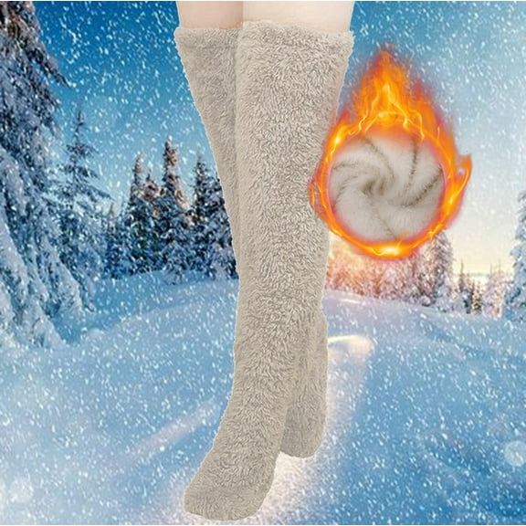Naughtyhood Unisex High Fuzzy Socks Winter Over Knee Leg Warmers Plush Slipper Socks,Women Christmas Home Sleeping Socks