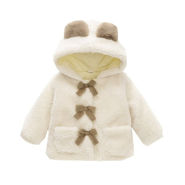 Gibobby Chamarra de invierno para niños y niñasAbrigo de lana gruesa para niñas pequeñas, abrigo con capucha esponjoso de invierno, chaqueta con y orejas(Blanco, 2-3 Años)