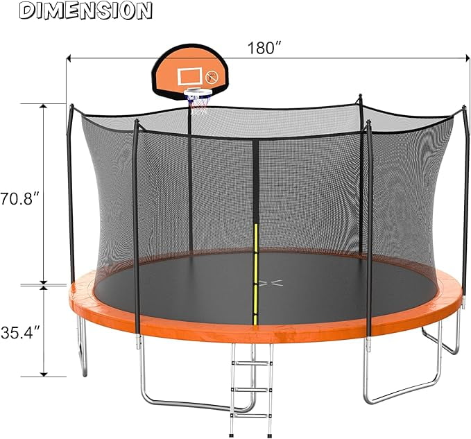 AOTOB 15FT Trampoline for Kids,Outdoor 1400LBS Trampoline with Basketball Hoop,Safety Enclosure Net and Ladder