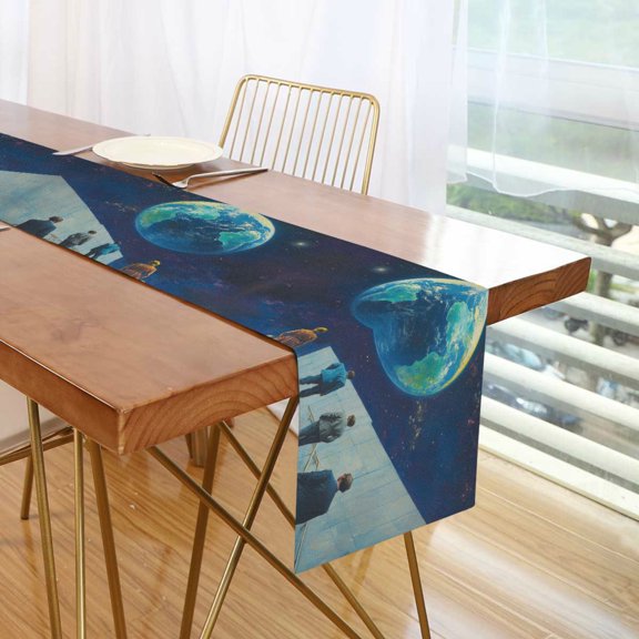 Yayeee Table Runner 70 inches Long Home Kitchen Dinning Party Decoration, Blue Planet
