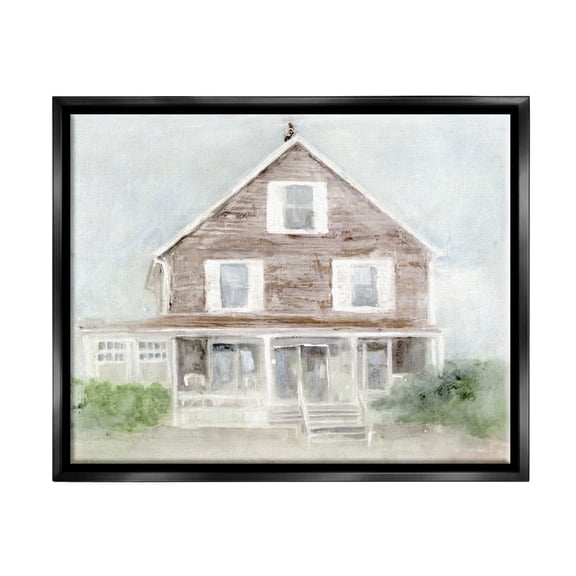 Stupell Coastal House Calm Porch Landscape Painting Black Floater Framed Art Print Wall Art