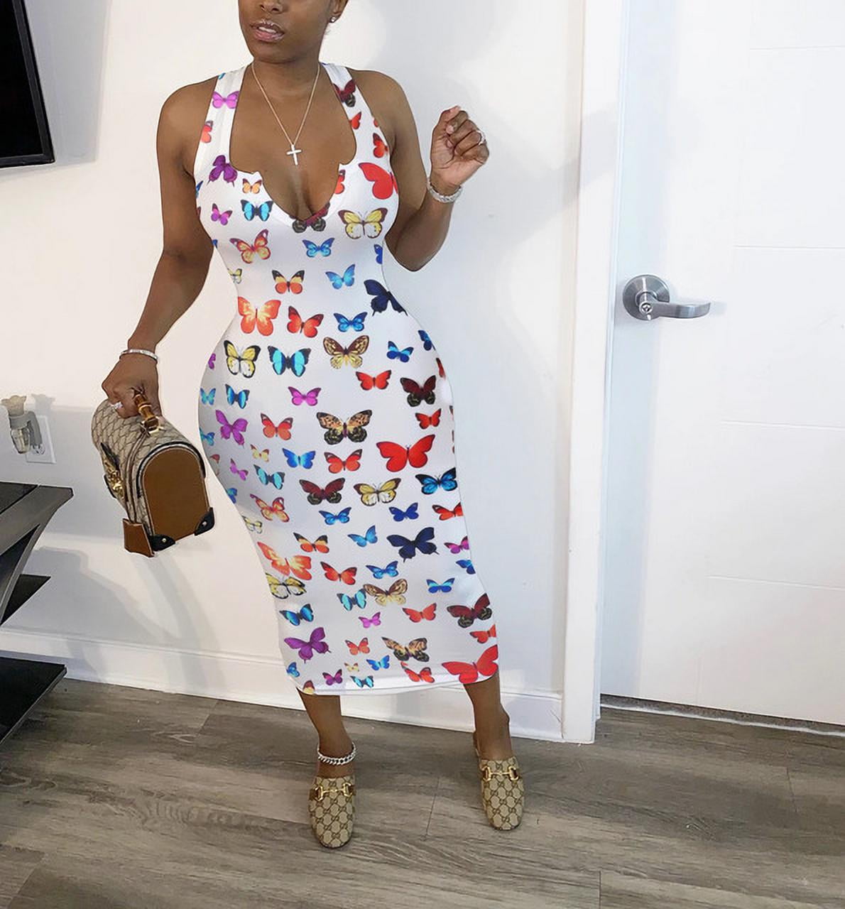 Butterfly Dress Print Sleeveless Dress 
