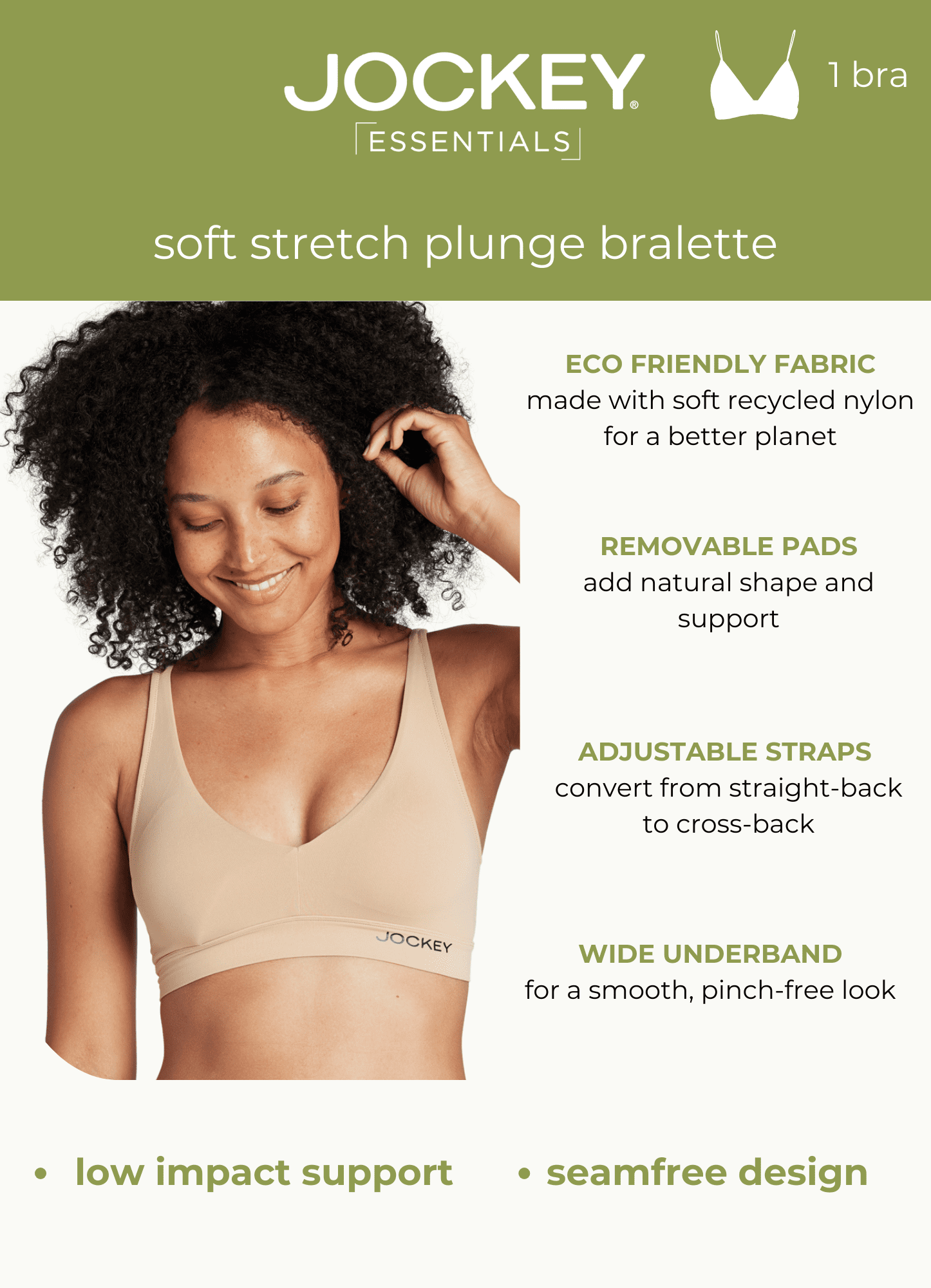 Jockey® Essentials Women's Soft Touch Seamfree® Plunge Bralette, Wirefree Bra, Sizes S-3XL