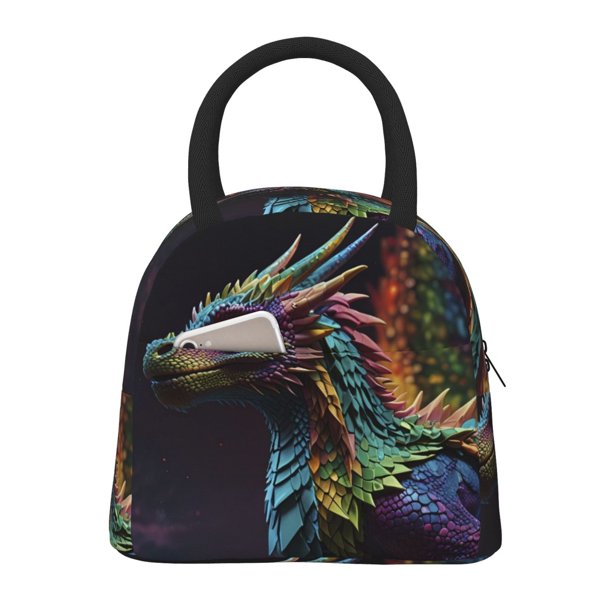 Balery Dragon with Colorful Tail Bolsa de Almuerzo para Mujeres, Caja de Almuerzo, Bolsa de Almuerzo Pequeña Impermeable, Tote de Almuerzo Reutilizable con Gran Capacidad