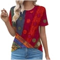 thumbnail image 2 of Fiudx Ofertas Flash Del Día Solo En Línea Jersey Plisado Estampado con Cuello Redondo para Mujer, Top Informal de Moda de Manga Corta para Primavera/Verano, 2 of 4