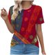 thumbnail image 1 of Tops Cortos para las Mujeres Cuello Redondo Impreso Sudadera Plisada Manga Corta, Tops de Baile para las Mujeres Primavera Verano, 1 of 4
