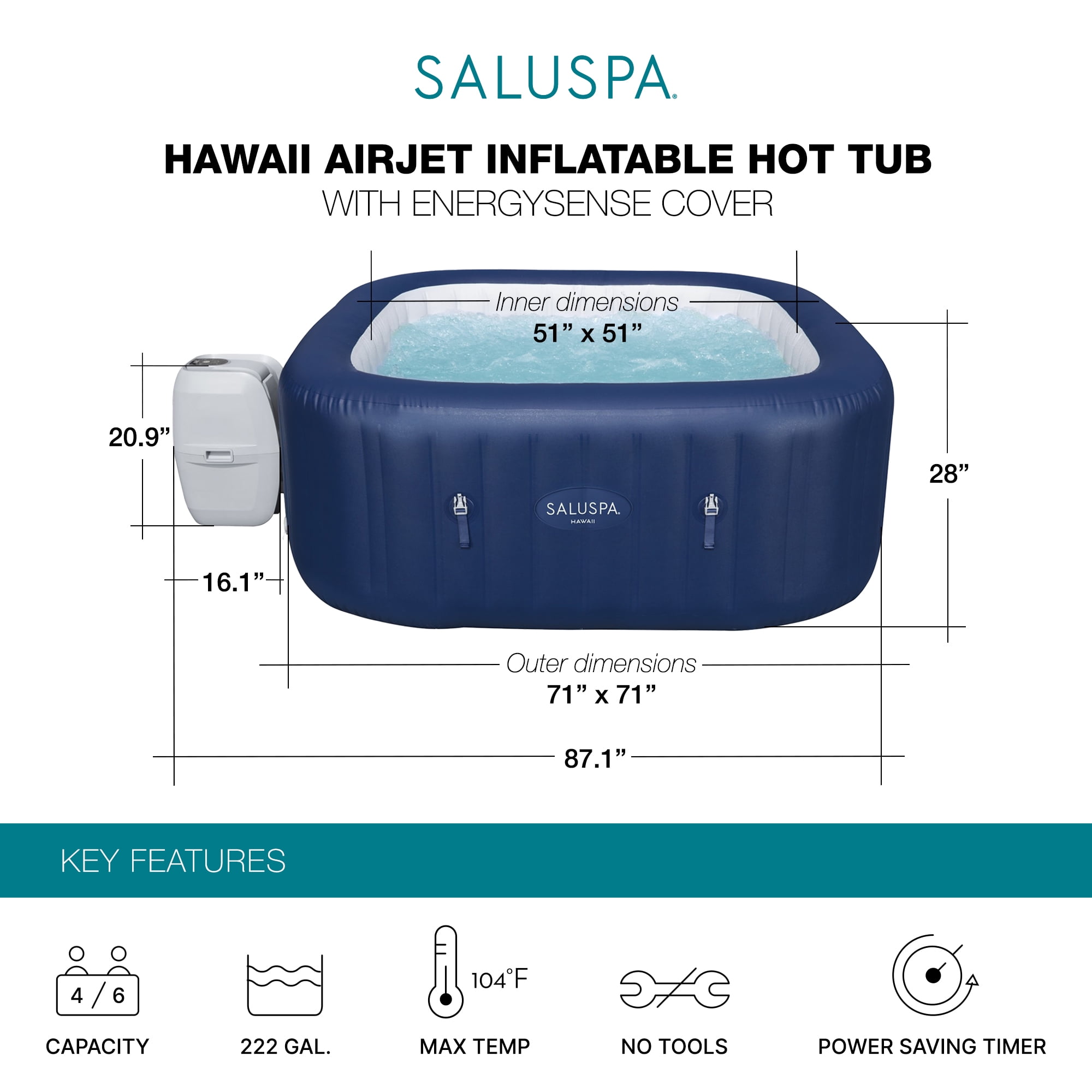 Bestway 6 Person Inflatable Hot Tub with 2 Pillows