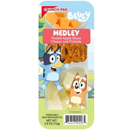 Crunch Pak Snack Featuring Bluey with Fresh Sliced Peeled Apples, Pretzels, and Cheese, 2.5oz Tray