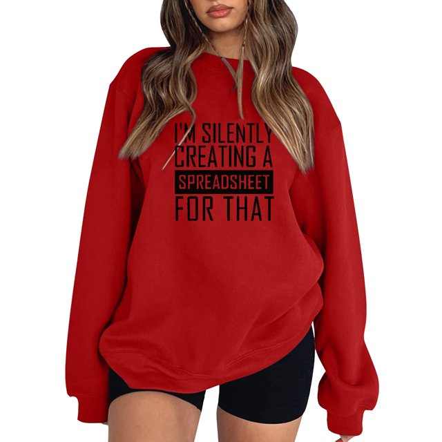 Gibobby Sudadera oversize mujer Sudadera de vellón de manga larga con cuello redondo para(Rojo,CH)