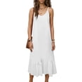 thumbnail image 4 of ClodeEU Women's Linen Round Neck Sleeveless Maxi Dress ,Spaghetti Strap Backless Casual Loose Long Dress White,Womens Plus M, 4 of 6