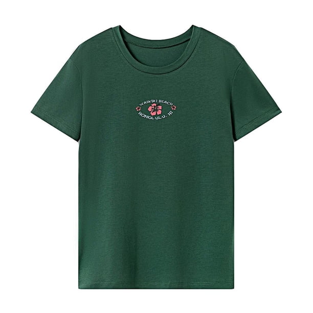 Camiseta para mujer de verano, ropa de moda, ropa deportiva, cuello redondo, para vacaciones deportivas SG