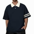 thumbnail image 2 of Mens Polo Shirts Loose Casual Short Sleeve Button Up Lapel Tops Color Matching Cuffs Breathable Outdoor Activities T Shirts for Men Dark Blue M, 2 of 3