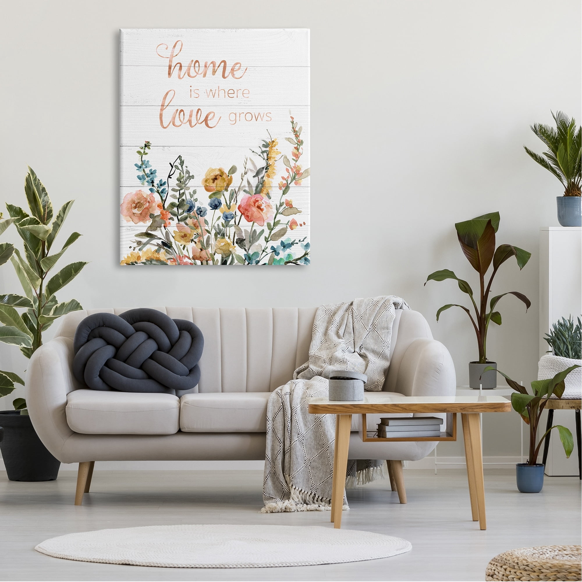 Stupell Industries Home's Where Love Grows Motivational Family Phrase Spring Wildflowers Graphic Art Gallery-Wrapped Canvas Print Wall Art, 36x48, by Carol Robinson