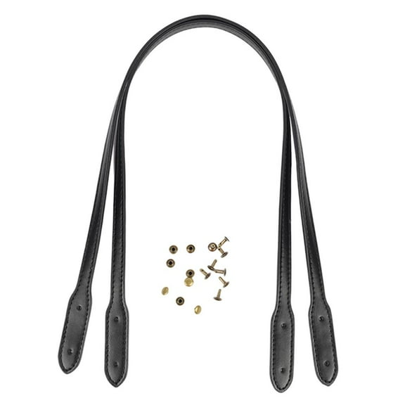 DIY 28"""" Bag Strap, Replacement PU Leather , Leaf-Shaped Rivet Detachable for Shoulder Handbag Parts Women - Black