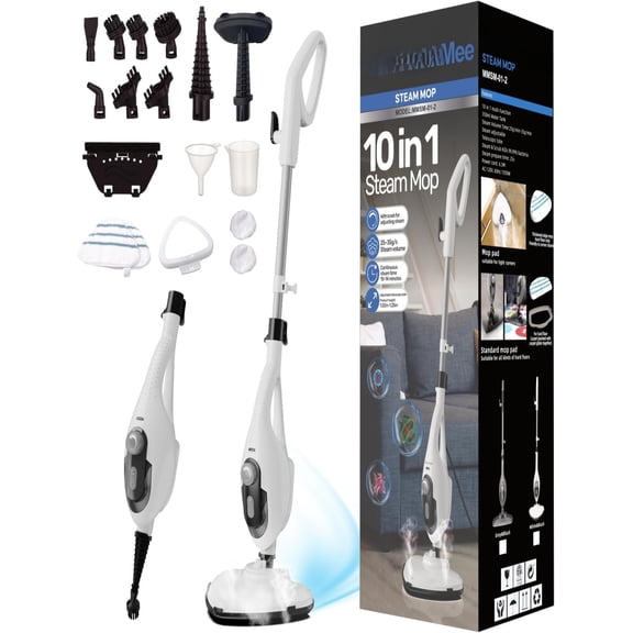 11-in-1 Steam Mop, 1550W  Handheld Steam Cleaner, 260?F Multi-Functional Floor Steamer with 21.3FT Cord for Floors, Hardwood, Tiles, Grout, Windows, Kitchen, Bath, Adjustable (White)